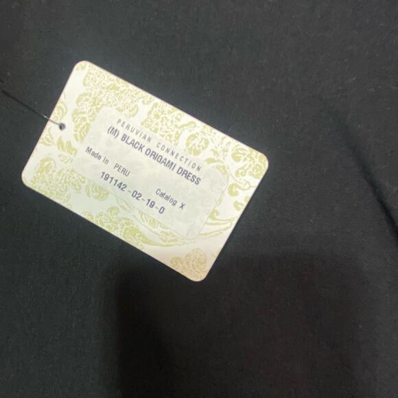 Peruvian Connection Black Long Sleeve Origami Stretch Midi Dress M - Picture 9 of 12